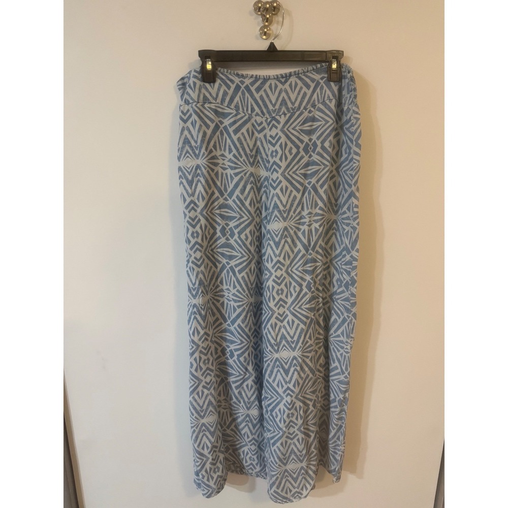 Mossimo Blue White Geometric Wide Leg Pants Lyocell Smocked Waist Large